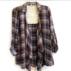 HEM & THREAD  Plaid Crochet Detail Shirt